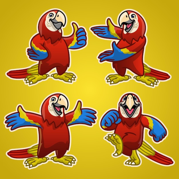 Set cartoon of scarlett macaw bird