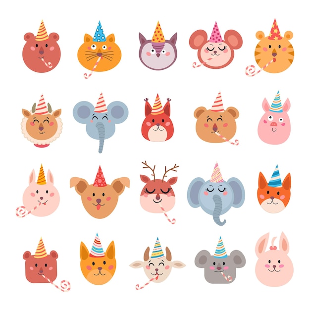 Set cartoon schattige dieren voor babykaart en uitnodiging