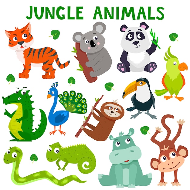 Set cartoon schattige jungle dieren