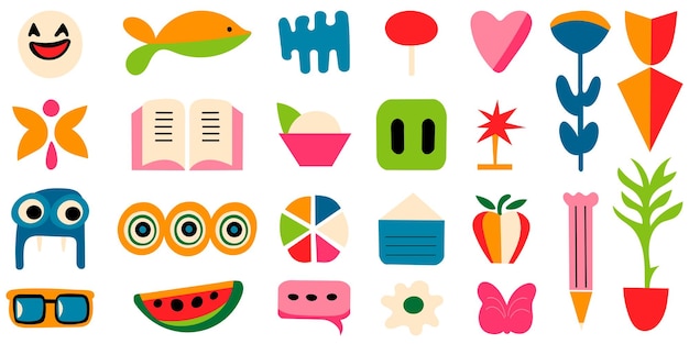 Set of cartoon shapes in doodle style vector