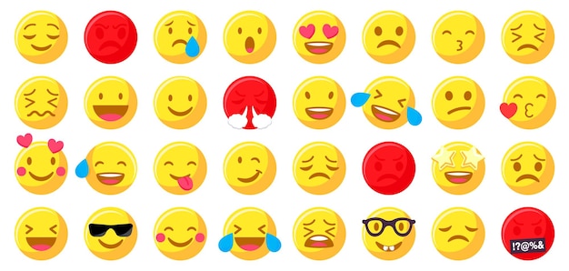 Set of cartoon smile emoticons in a flat design