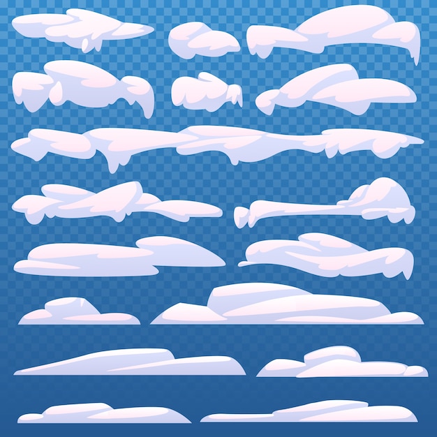 Vector set of cartoon snow and snow caps