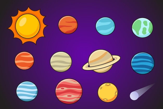 Vector set of cartoon solar system planets children s education vector illustration of cartoon solar syst