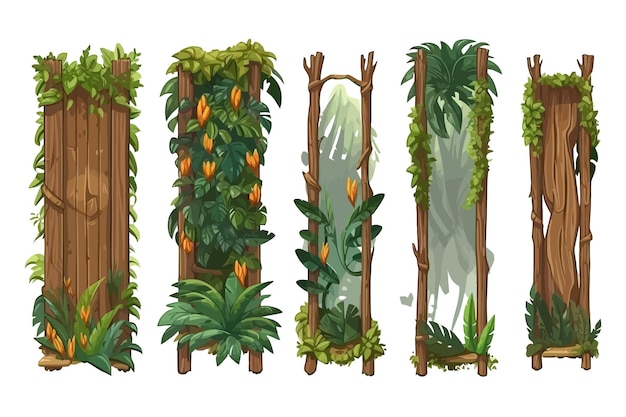 Set cartoon spel panelen in jungle stijl met ruimte voor tekst Vector cartoon platte elementen geïsoleerd op de achtergrond