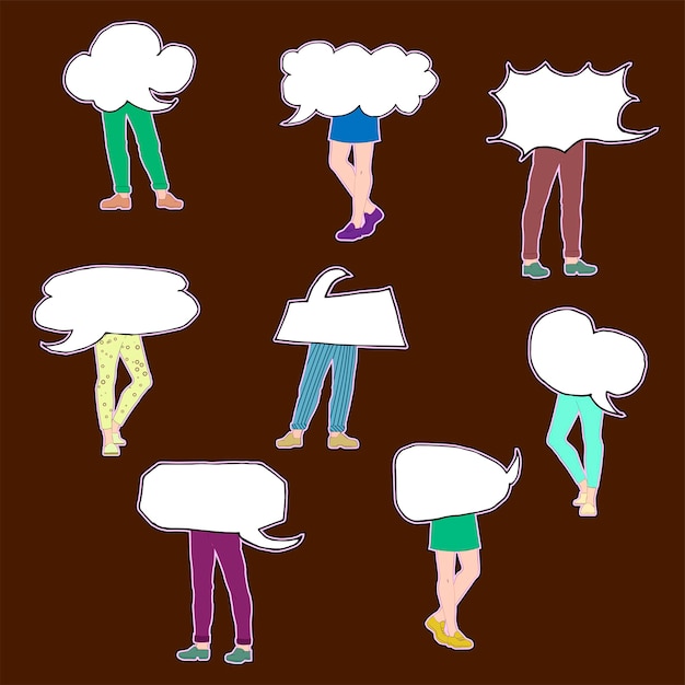 Set of cartoon stickers for messages on brown background