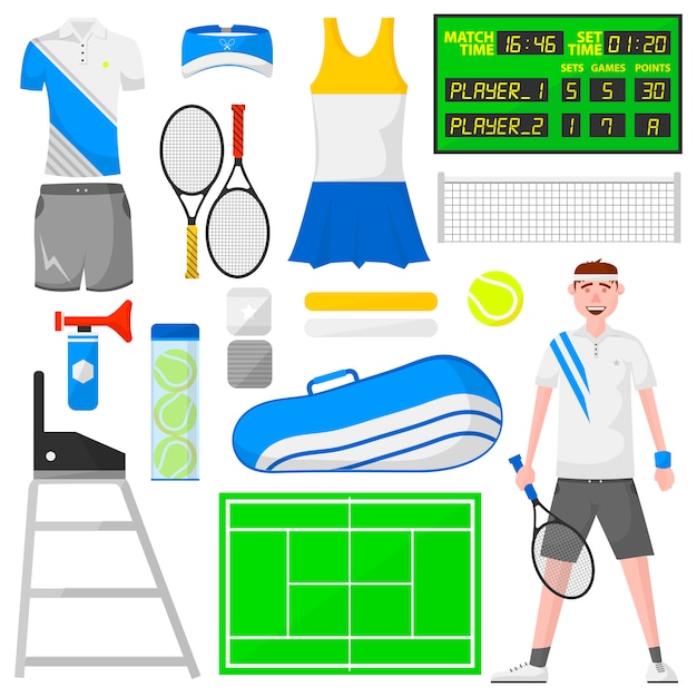 Vector set of cartoon tennis icons.