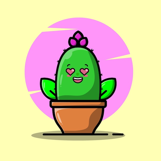 Set Cartoon vectorillustraties van groene cactus met emoties