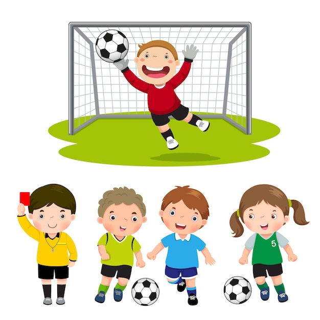 Set cartoon voetbal kinderen met verschillende vormen