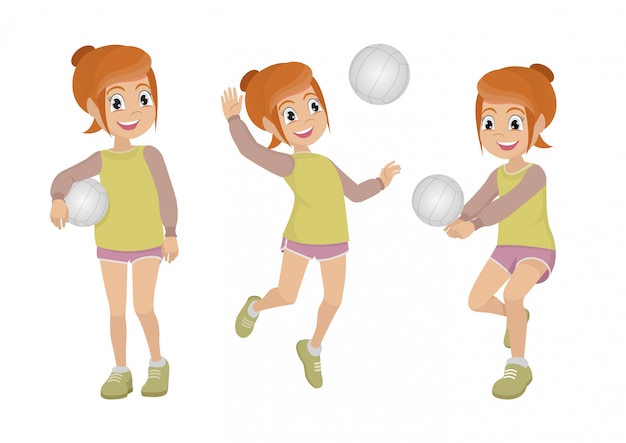 Vector set of cartoon volleyball player.