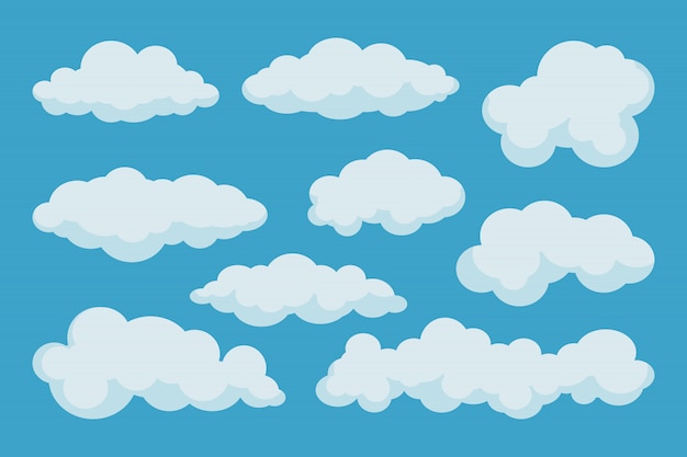 set cartoon wolken op blauwe achtergrond