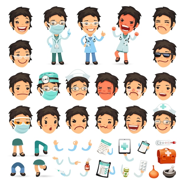 Set of Cartoon Woman Doctor Character for Your Design or Animati