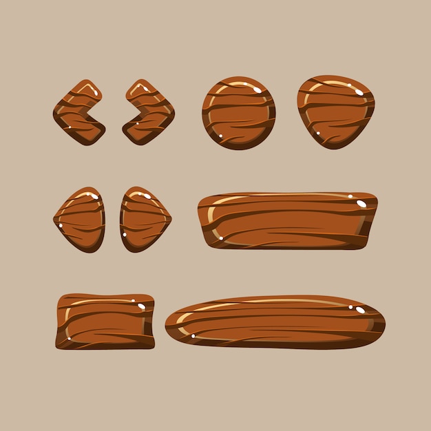 Vector set of cartoon wooden buttons