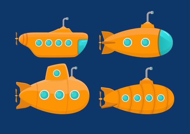 Set of cartoon yellow submarine