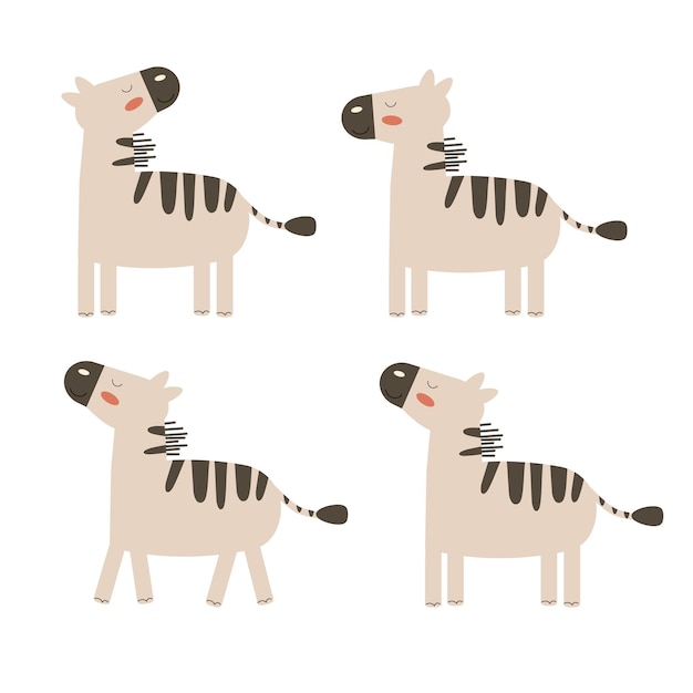 Set of cartoon zebras boho Vector illustration