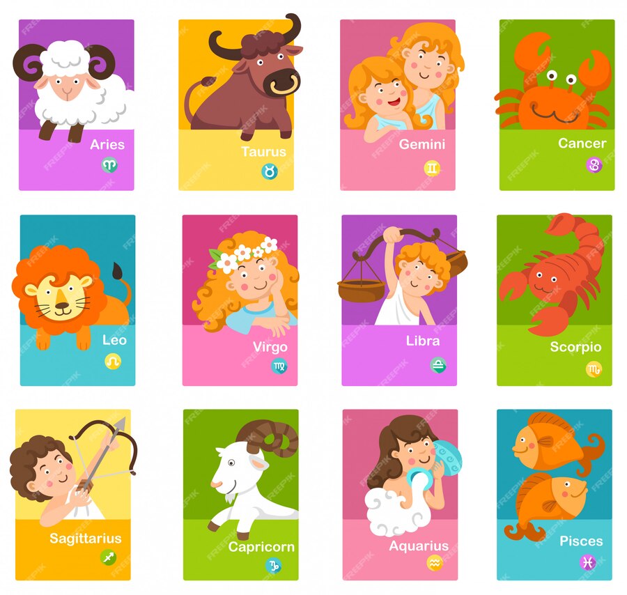 Premium Vector | Set cartoon zodiac signs