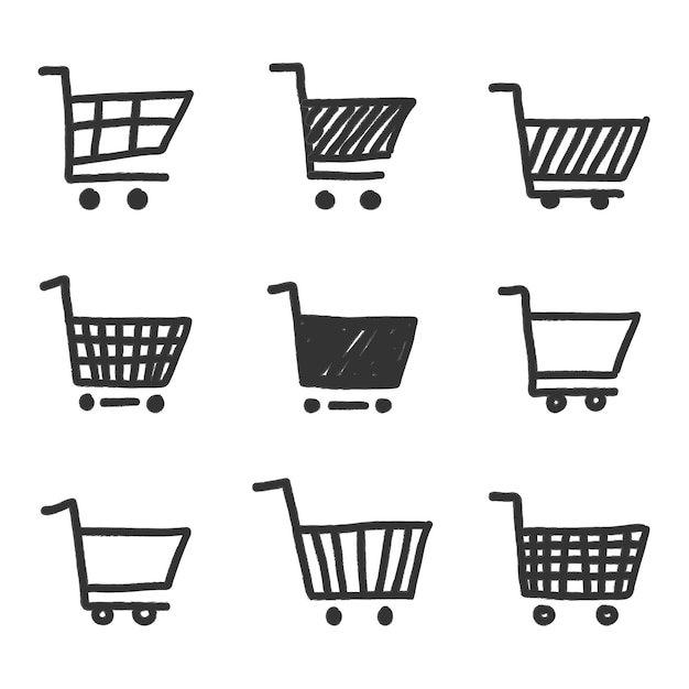 Set of carts shopping in cartoon handdrawn style
