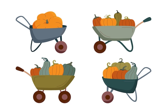 Set of carts with pumpkins