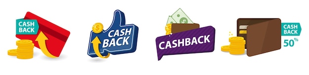 Vettore set di raccolta di etichette adesive cashback perfette per la promozione e altri trucchi di vendita