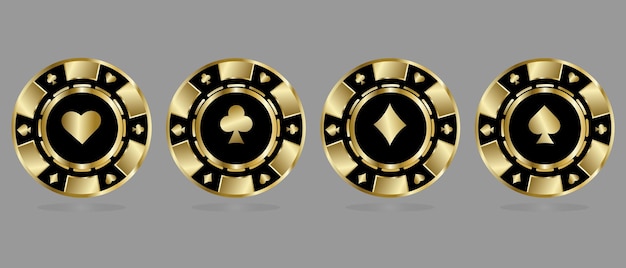 Set di fiches da casinò in stile oro fiches d'oro eleganti per i casinò illustrazione vettoriale