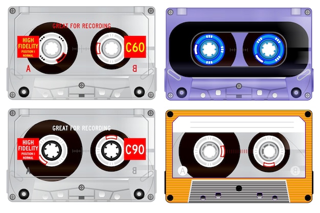 Set of cassette retro audio. eps vector