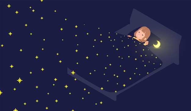 A set of casual fashion women Sleeping in the starry sky