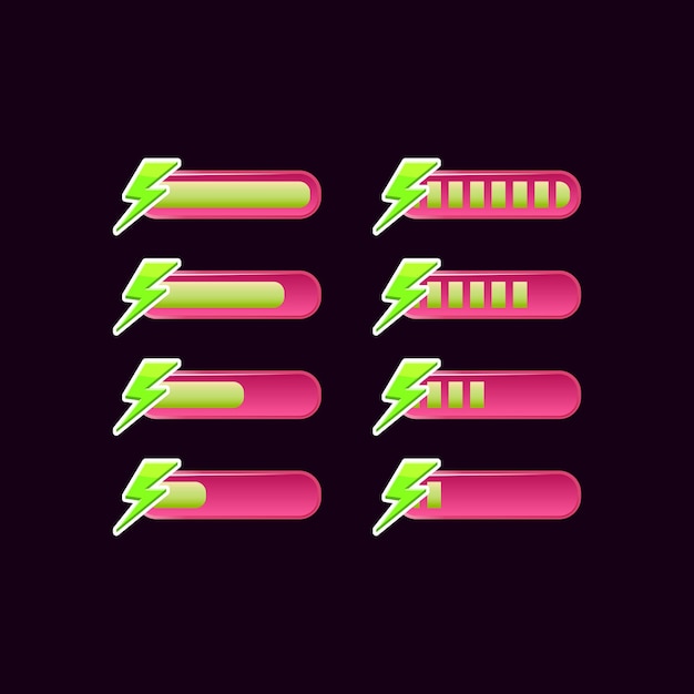 Vector set of casual pink game ui energy progress bar