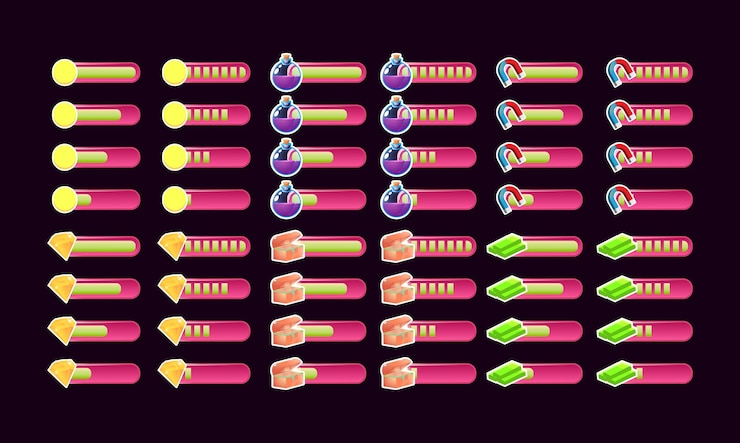 Vector set of casual pink game ui progress bar