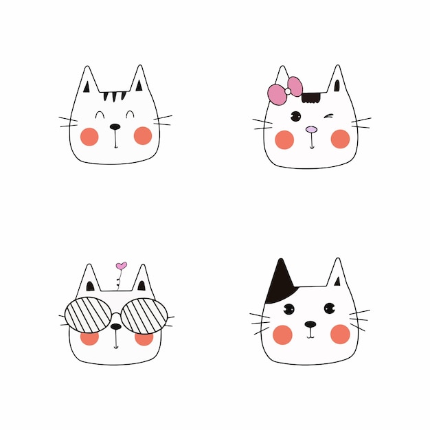 Set cat cute vector of cat character