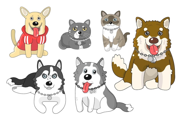 set cat and dog in vector