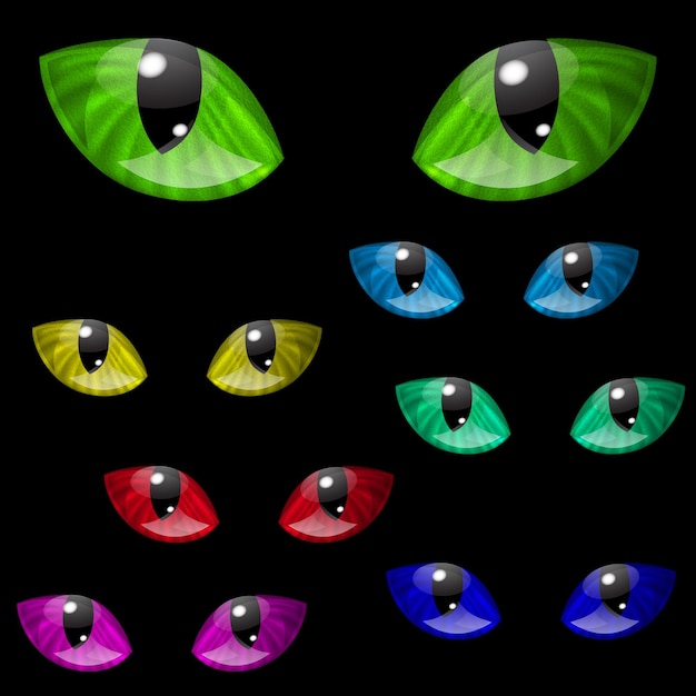 Set of cat eyes in various colors