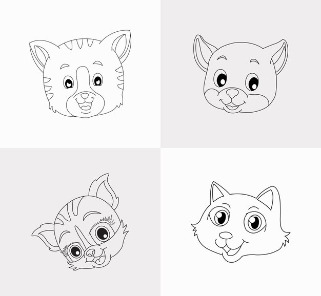 A set of cat head coloring book for kids antistress hand drawn zentangle cat vector illustration