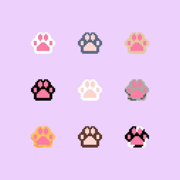 set of cat paws pixel art style