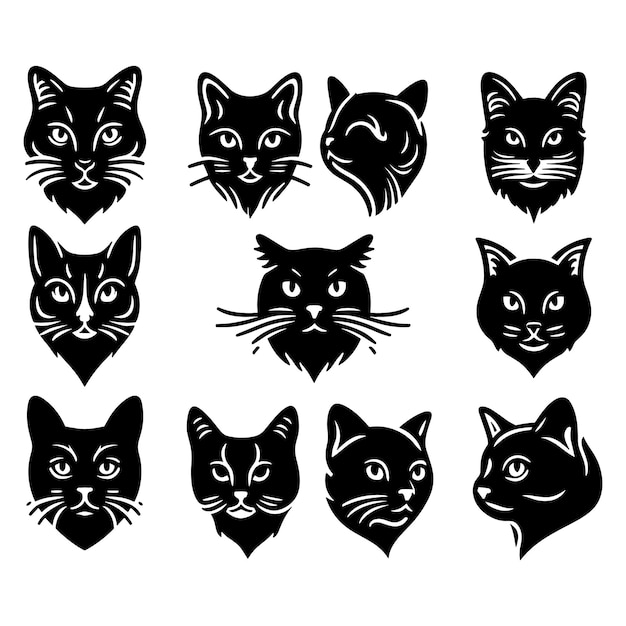  ⁇ 색 배경 에 고립 된 고양이 실루 ⁇  의 집합  ⁇ 터 일러스트레이션