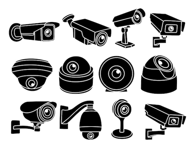 set CCTV black silhouette Icon logo design Vector Illustration