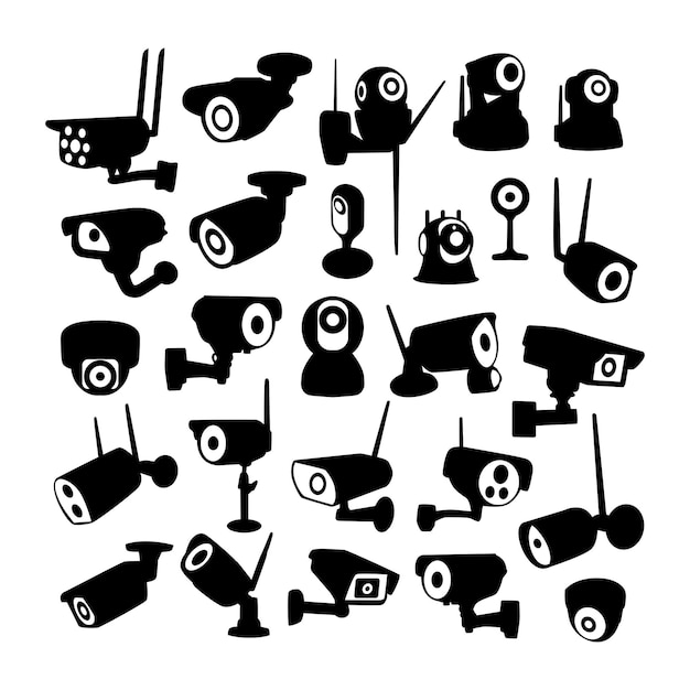 set of cctv black silhouette vector illustration