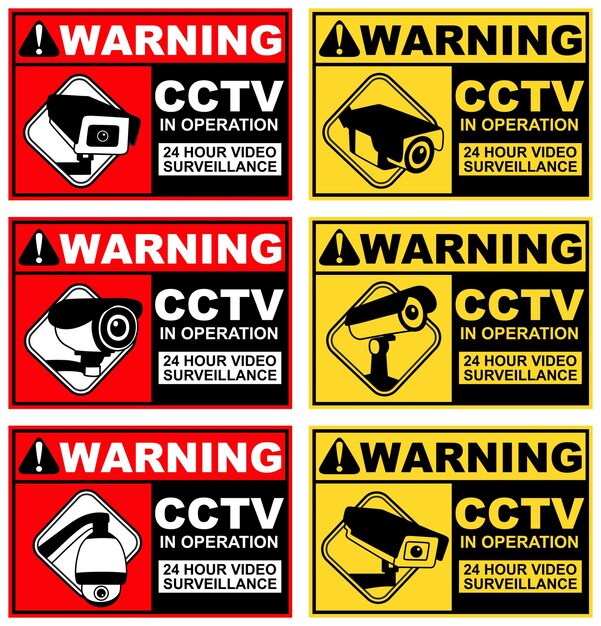 Вектор Установка знака видеонаблюдения cctv вектор дизайна предупреждающей этикетки защиты камеры безопасности