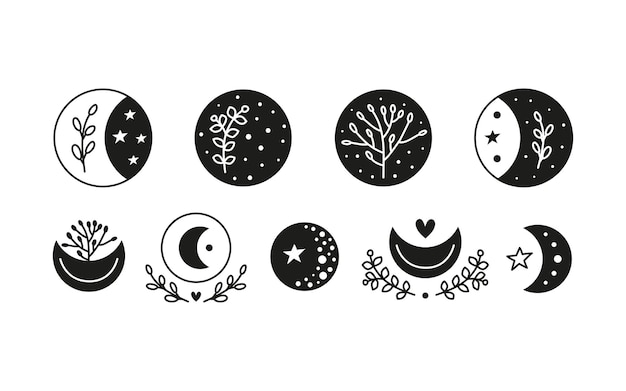 Vector set of celestial moon and crescents