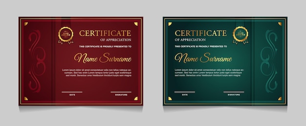 Set certificaatsjabloonontwerp met gouden luxe moderne vormen