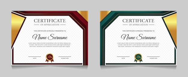 Set certificaatsjabloonontwerp met gouden luxe moderne vormen