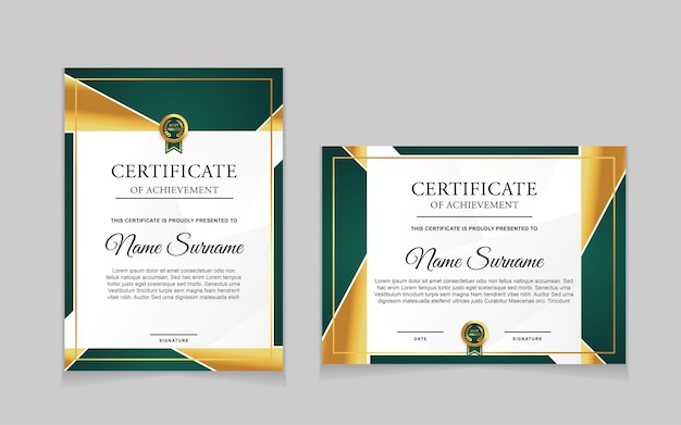Set certificaatsjabloonontwerp met groene en luxe moderne vormen