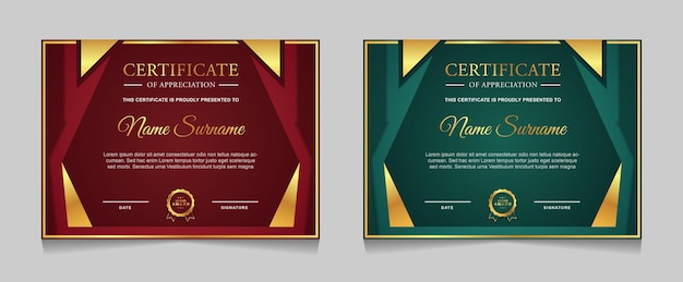 Set certificaatsjabloonontwerp met luxe gouden element