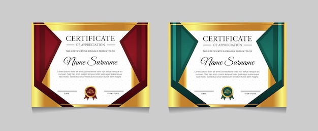 Vector set certificaatsjabloonontwerp met luxe gouden element