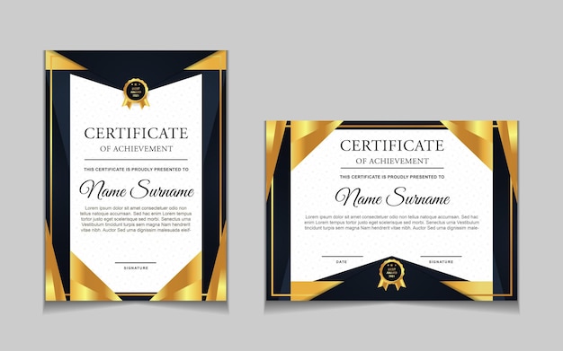 Set certificaatsjabloonontwerp met marineblauwe en luxe moderne vormen