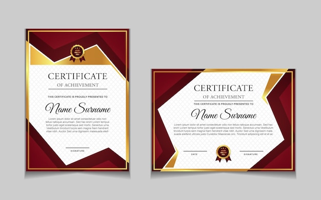 Set certificaatsjabloonontwerp met rode en luxe moderne vormen