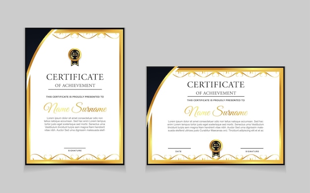 Set of certificate template design with gold luxury modern shapes