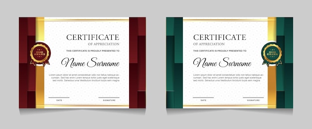 Set di design modello di certificato con forme moderne di lusso oro