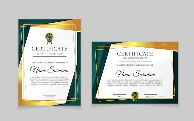 Set of certificate template design with green and luxury modern shapes