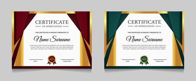 Set di design del modello di certificato con elemento dorato di lusso