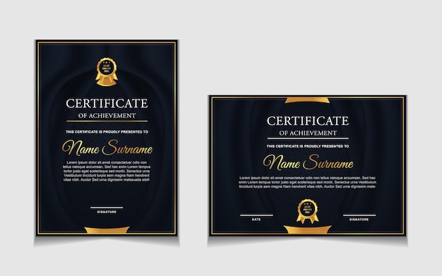 Set of certificate template design with navy blue and luxury modern shapes