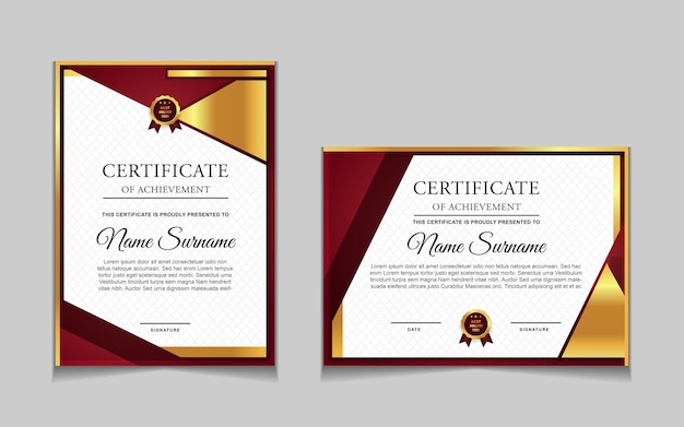 Set of certificate template design with red and luxury modern shapes